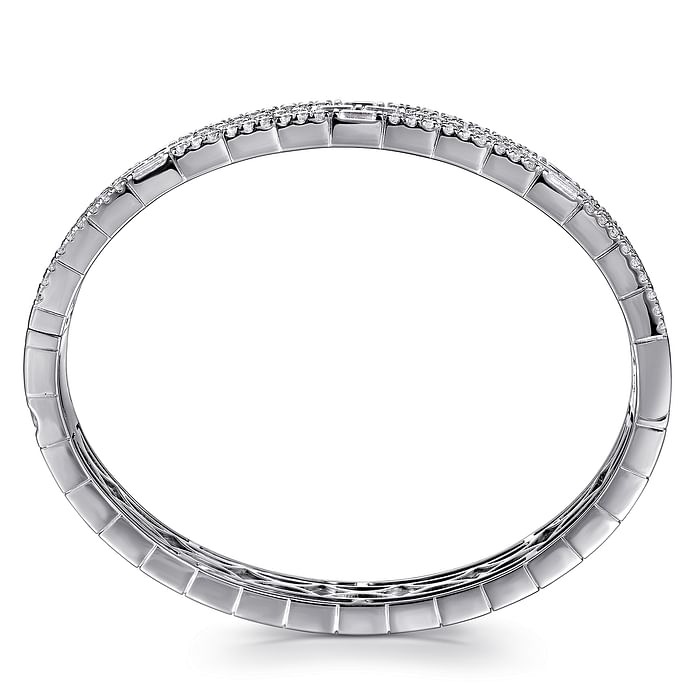 2 1/2ctw Baguette and Round Diamond White Gold Bangle Bracelet l 6 1/2 inches