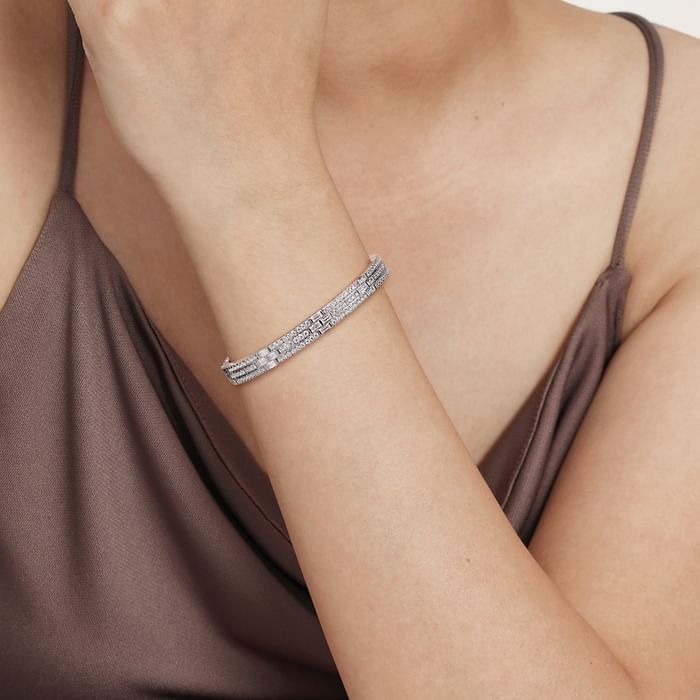 2 1/2ctw Baguette and Round Diamond White Gold Bangle Bracelet l 6 1/2 inches