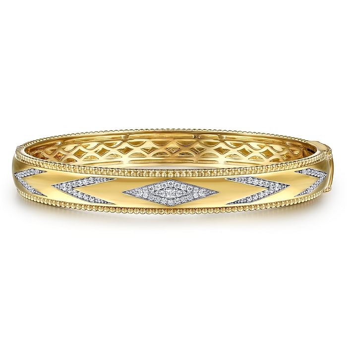 1/3ctw Diamond Chevron Yellow Gold Bangle Bracelet