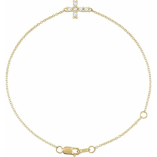 Yellow Gold 1/8ctw Rose-Cut Natural Diamond Sideways Cross Bracelet l  7 1/2 inches
