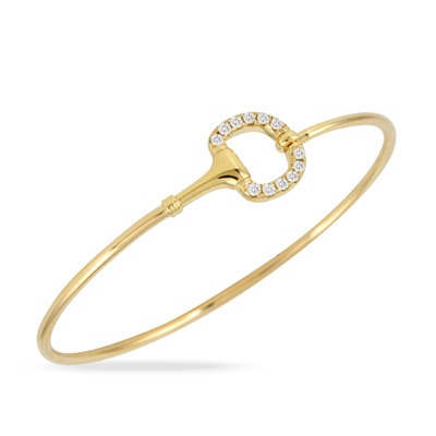 DOVES Yellow Gold 3/10ctw Diamond Horse Equestrian Sitrrup Bangle Bracelet