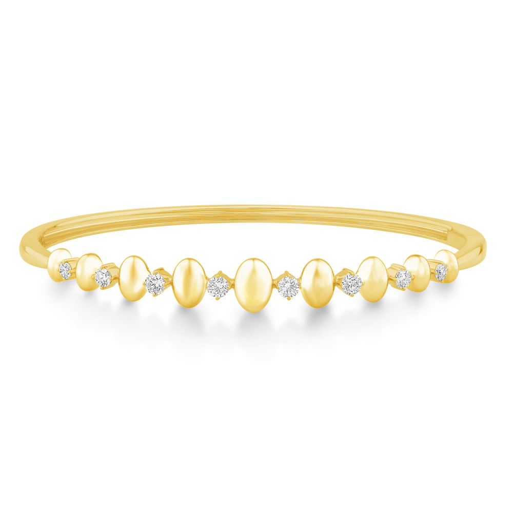 Yellow Gold 1/2ctw Diamond and Bead Bangle Bracelet l 7 1/2 inches