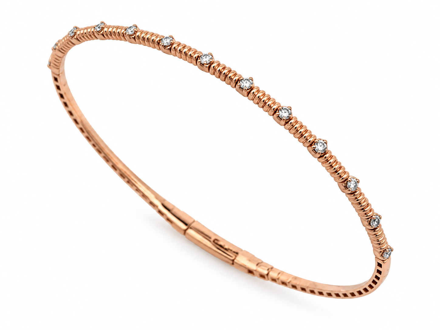 Rose Gold 1/5ctw Diamond Station Flex Bangle Bracelet l 6.75 inches
