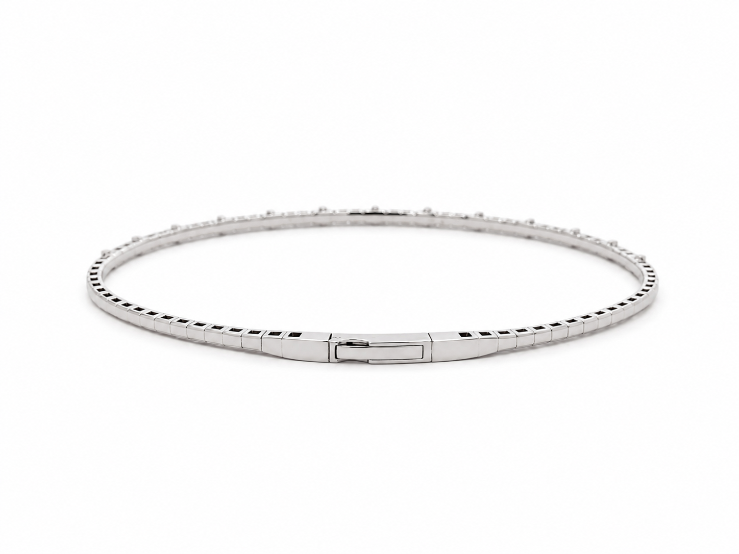 White Gold 1/5ctw Diamond Station Flex Bangle Bracelet l 6.75 inches