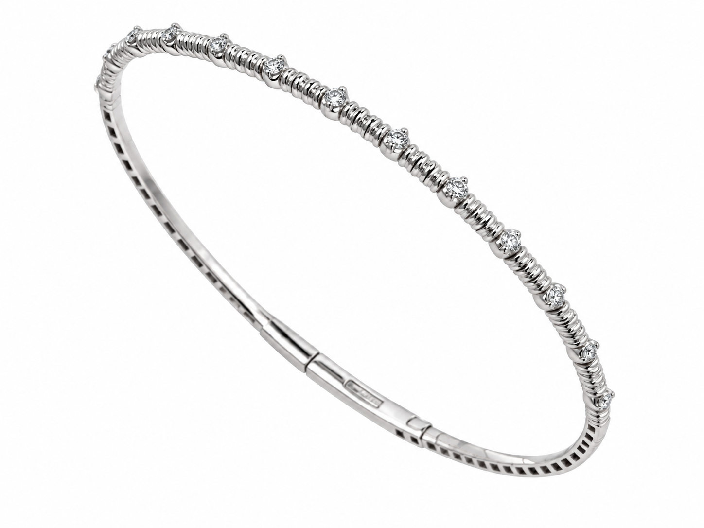 White Gold 1/5ctw Diamond Station Flex Bangle Bracelet l 6.75 inches