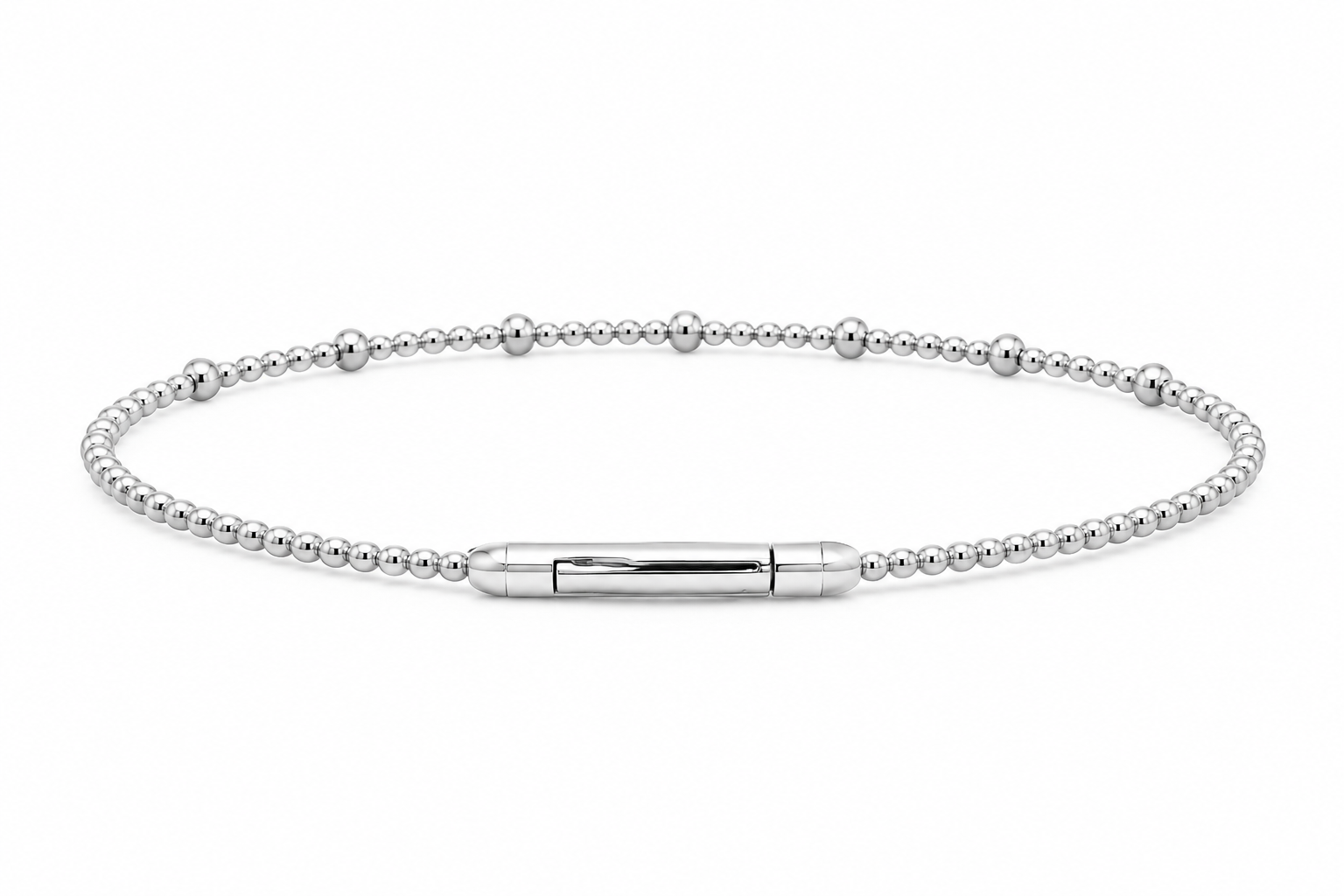 1/5ctw Diamond Station Beaded Flex Bangle Bracelet in 14k White Gold l 6.75 inches