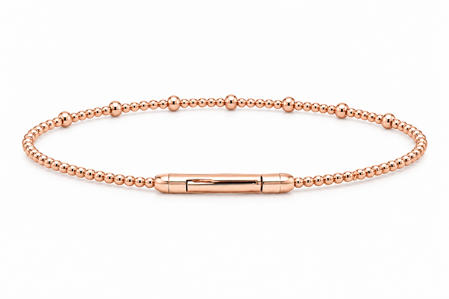 1/5ctw Diamond Station Beaded Flex Bangle Bracelet in 14k Rose Gold l 6.75 inches