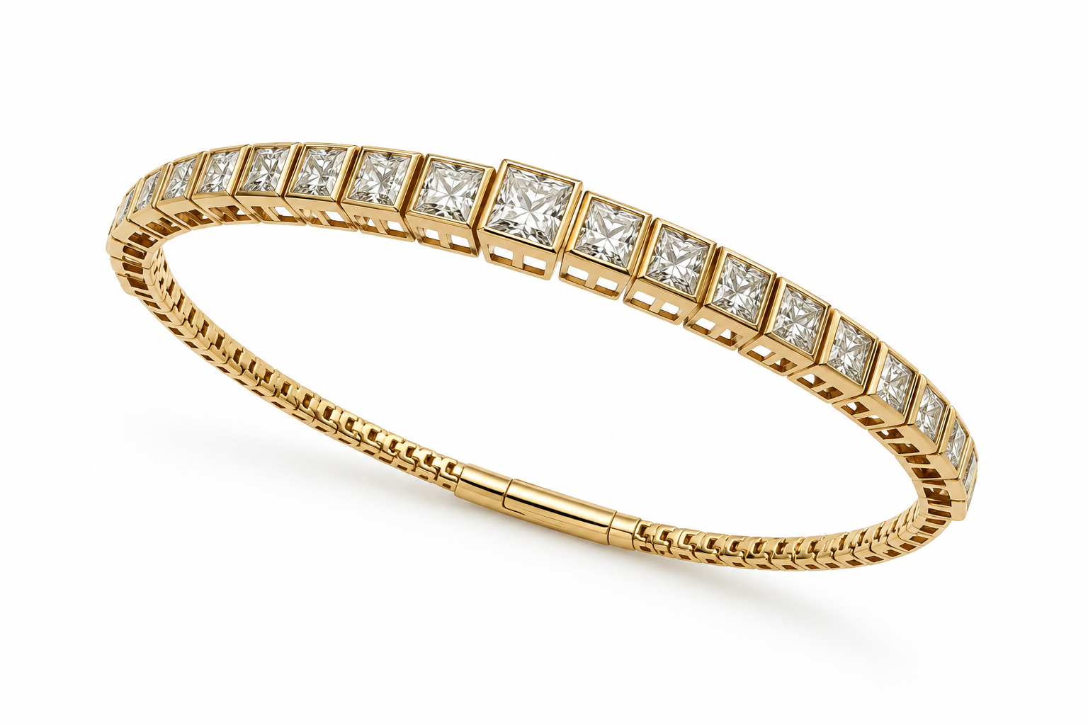 One-of-a-Kind Graduated 4ctw Diamond Flex Bangle Bracelet in 14k Yellow Gold l 6.75inches