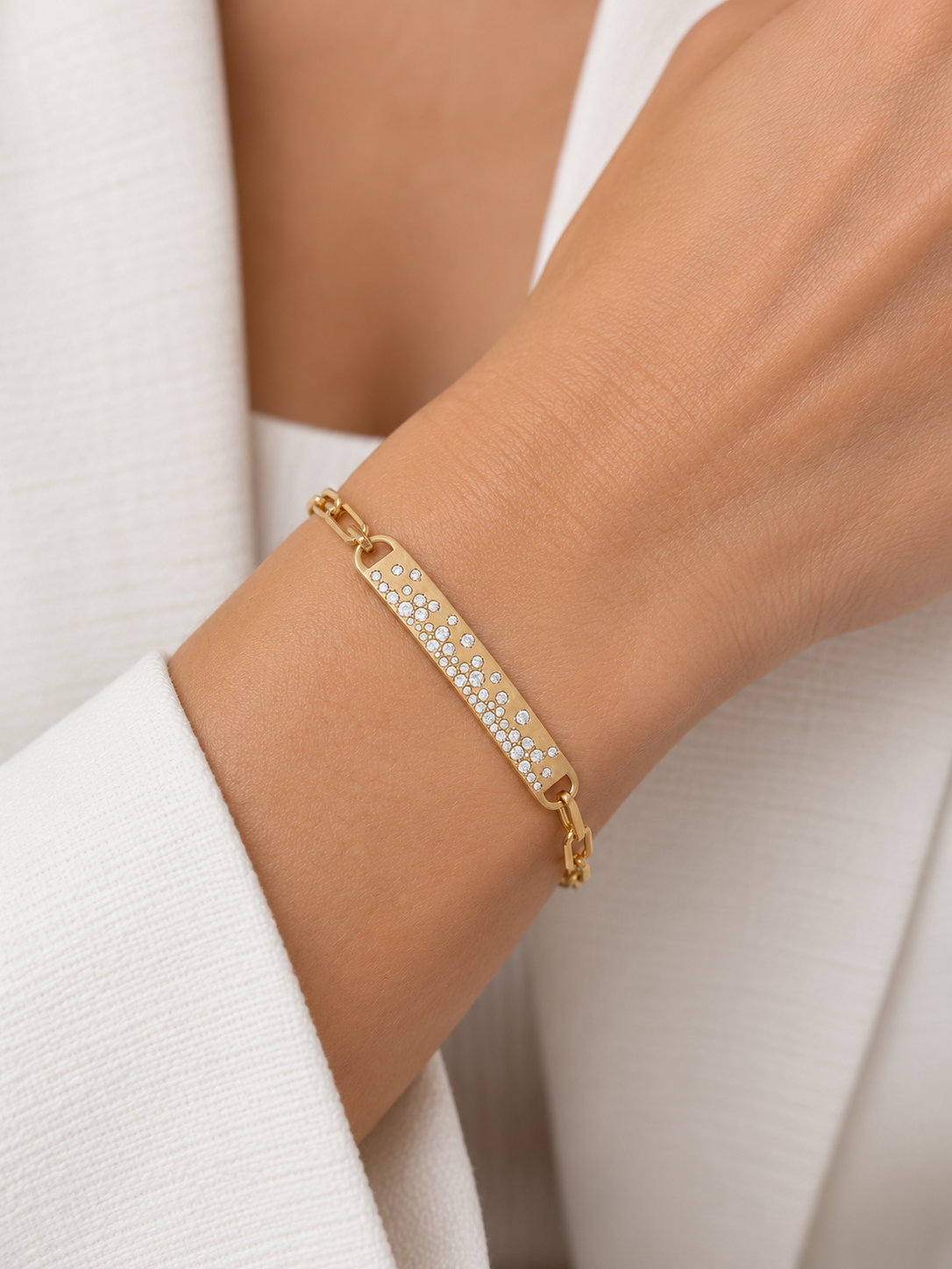 14K Yellow Gold Diamond Constellation Bar Bracelet l 7 inches