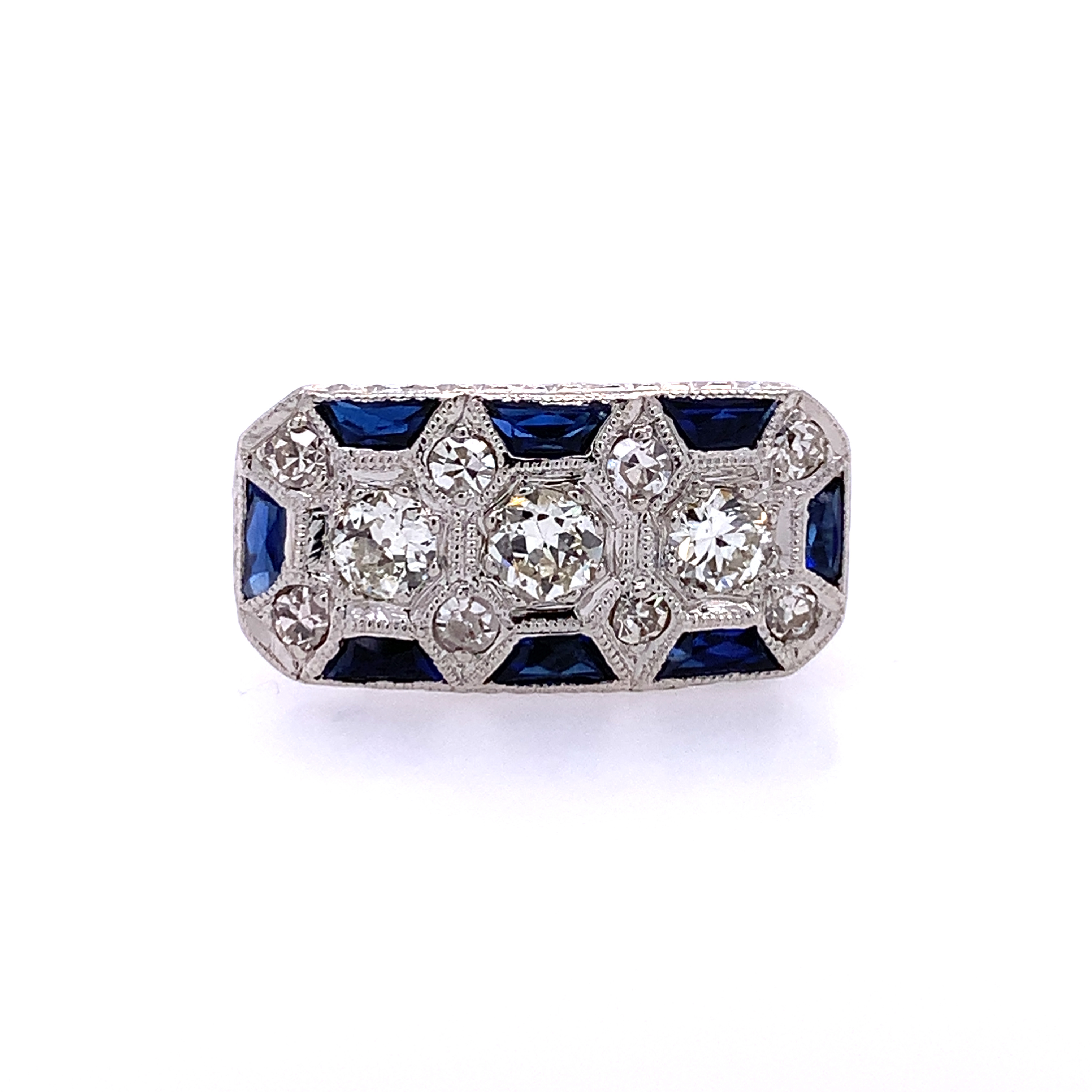 Vintage Platinum Sapphire Diamond Ring