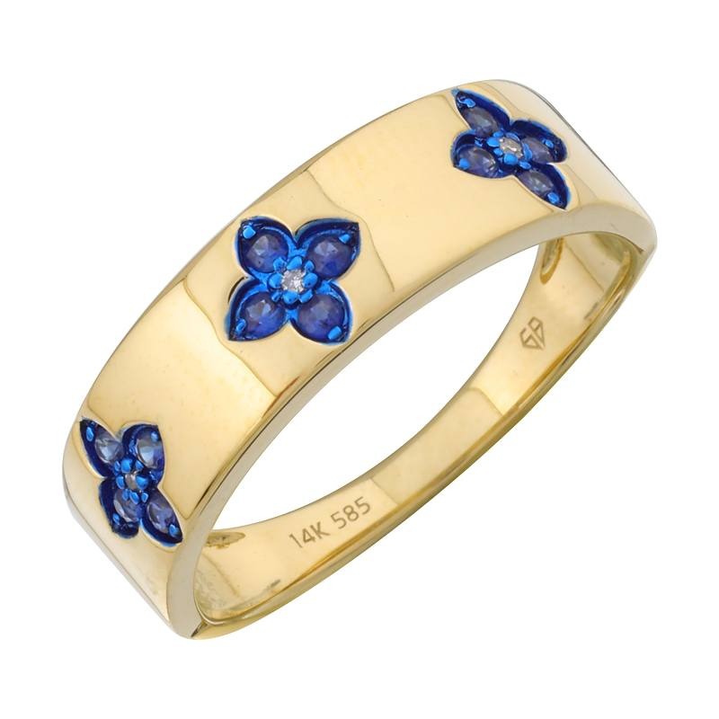 Sapphire and Diamond Quatrefoil Band