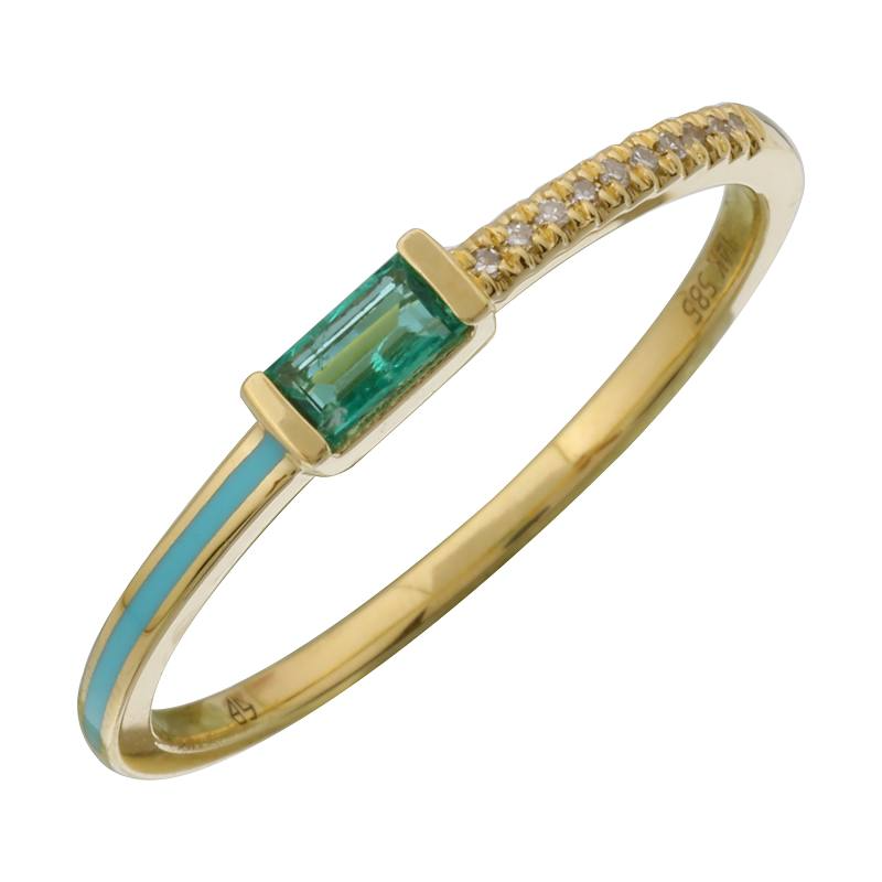 Enamel & Diamond Emerald Ring