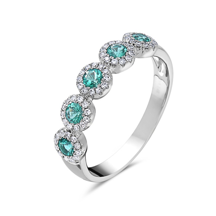 Emerald and 1/5ctw Diamond Halo White Gold Ring
