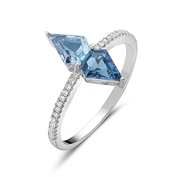 White Gold Blue Topaz and 1/20ctw Diamond Ring
