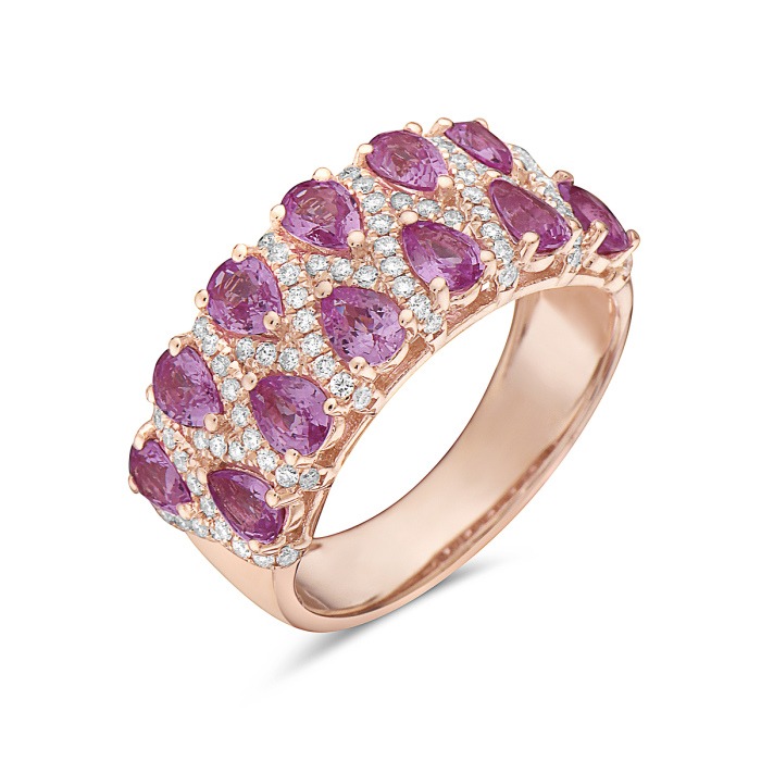 Rose Gold Pink Sapphire and 1/3ctw Diamond Ring