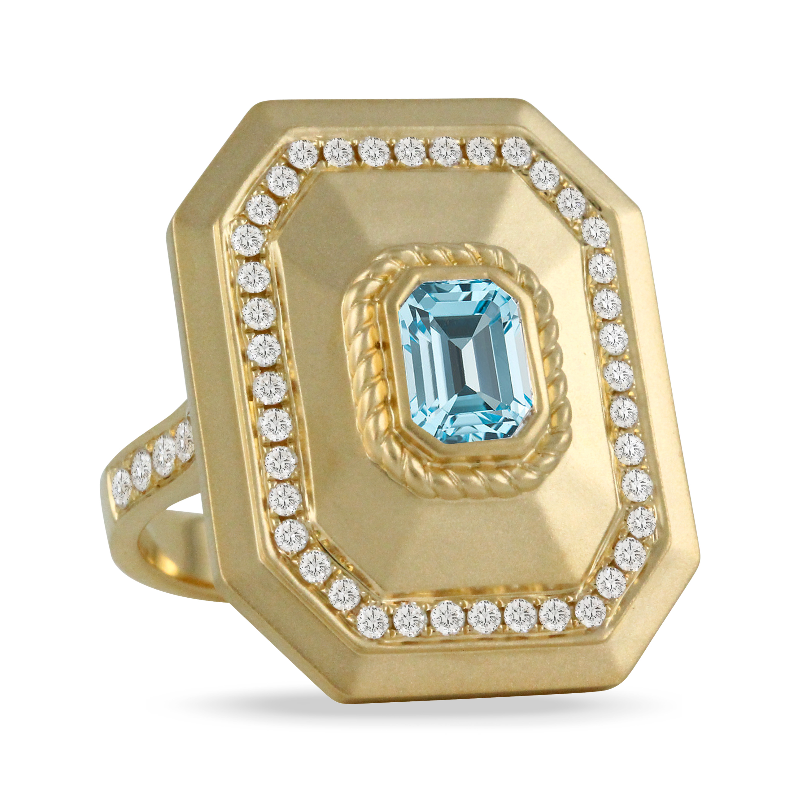 DOVES Diamond Halo and Sky Blue Topaz Yellow Gold Ring | Sky Blue