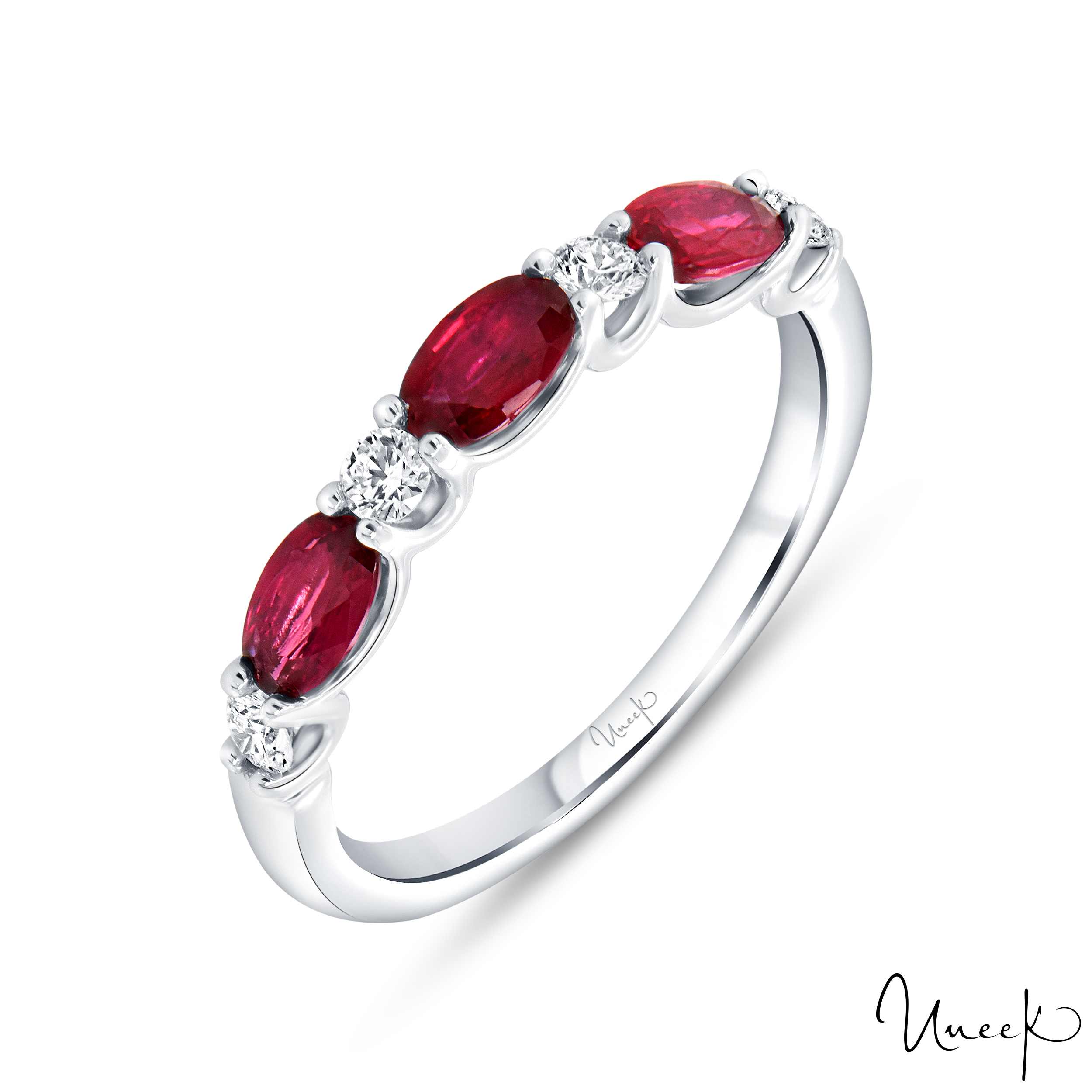 Oval Ruby and 1/5ctw Diamond White Gold Ring l Uneek