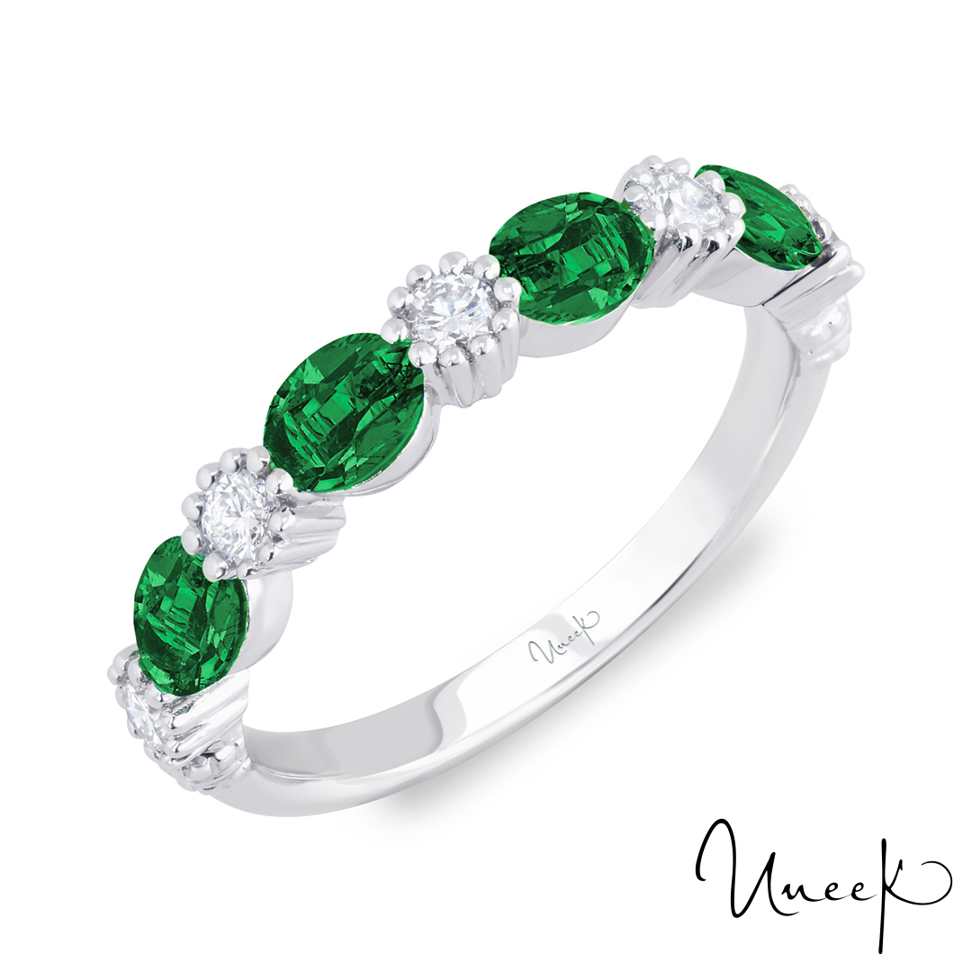 Oval Emerald and 1/3ctw Diamond White Gold Ring l Uneek