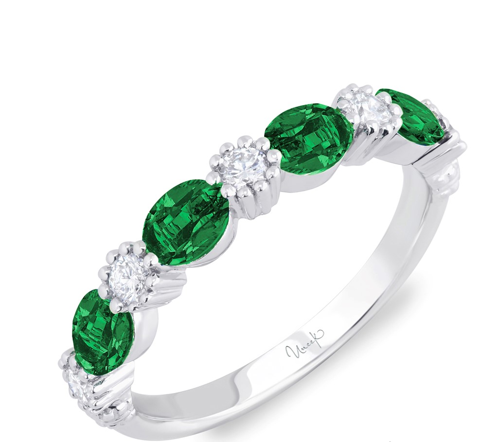 Oval Emerald and 1/3ctw Diamond White Gold Ring l Uneek