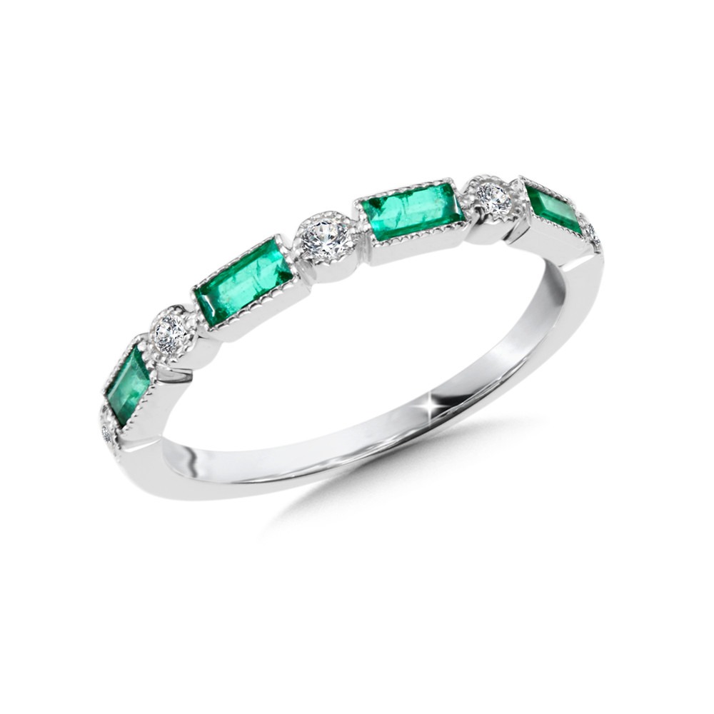 Emerald and Diamond White Gold Band