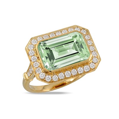 Doves by Doron Paloma 1/2ctw Diamond Green Amethyst Yellow Gold Ring | Mint Mojito | Size 6.5