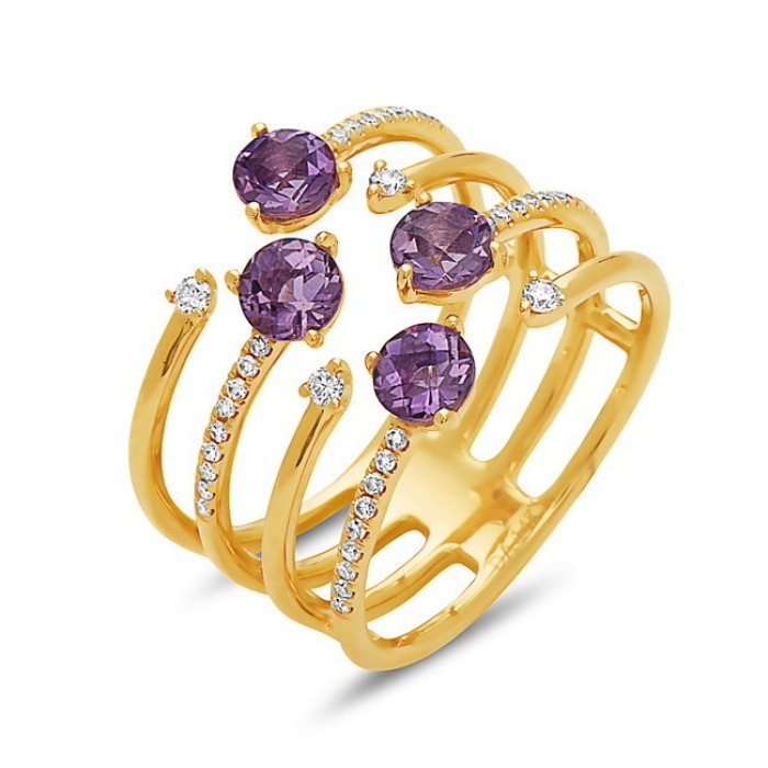 Yellow Gold Amethyst and 1/5ctw Diamond Open Cage Ring