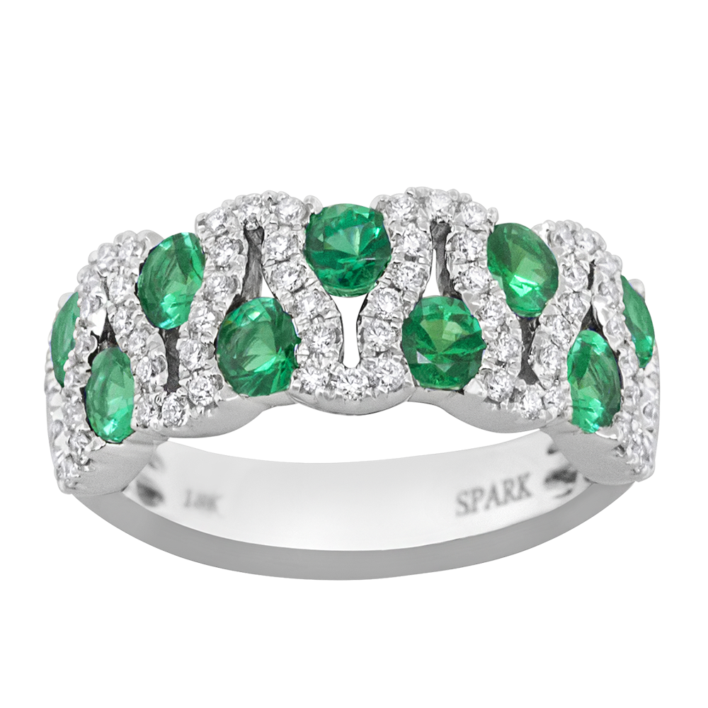 Emerald and 1/3ctw Diamond White Gold Ring