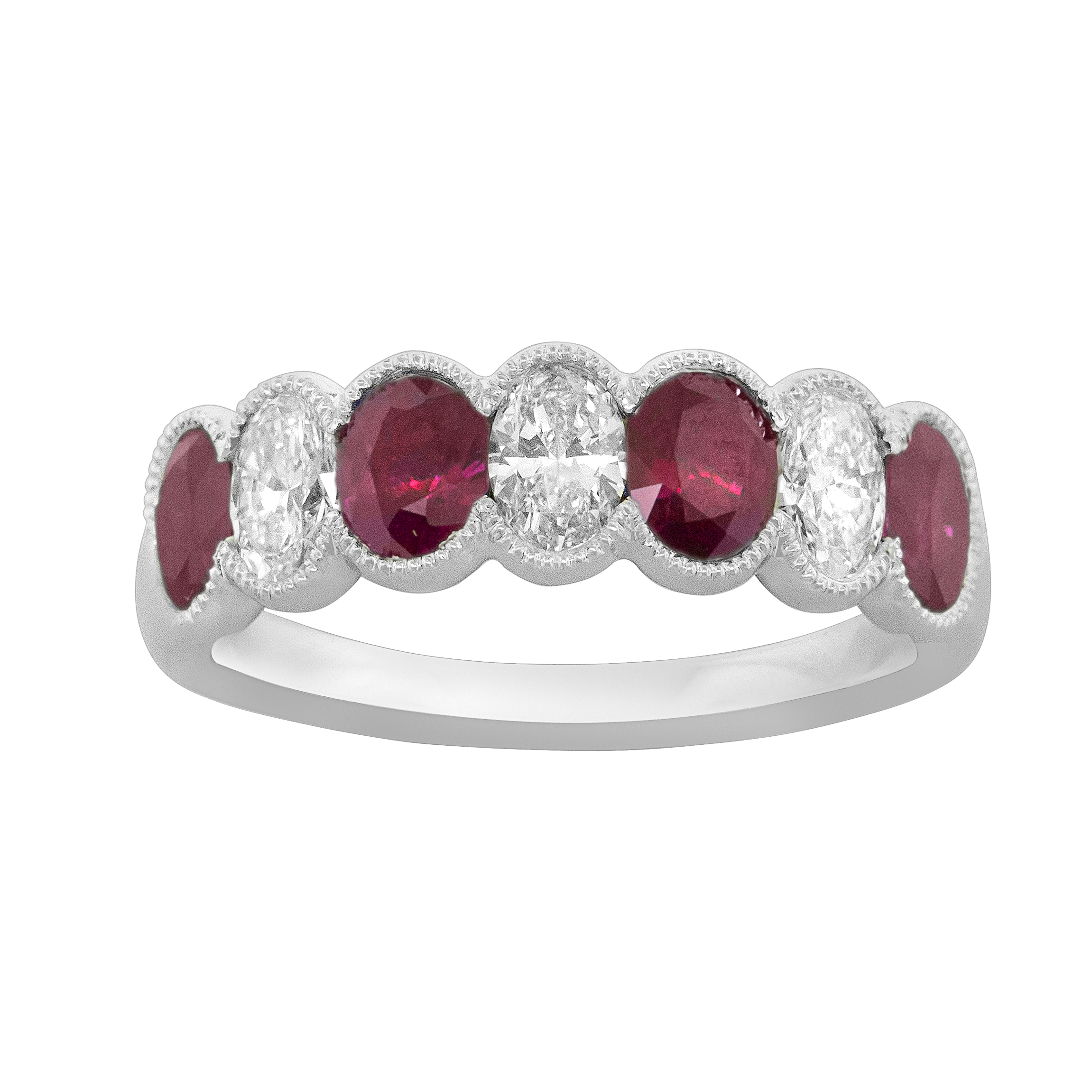 Ruby and 3/5ctw Diamond Milgrain Bezel-Set White Gold Band