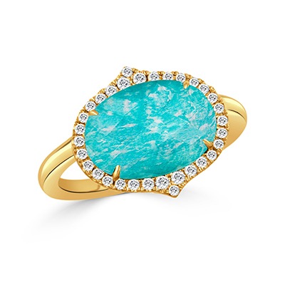 Yellow Gold 1/4ctw Diamond and Amazonite Ring l DOVES