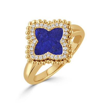 Yellow Gold 1/10ctw Diamond and Lapis Byzantine Ring l DOVES
