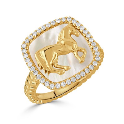 Yellow Gold 1/4ctw Diamond Equestrian Horse Ring l DOVES