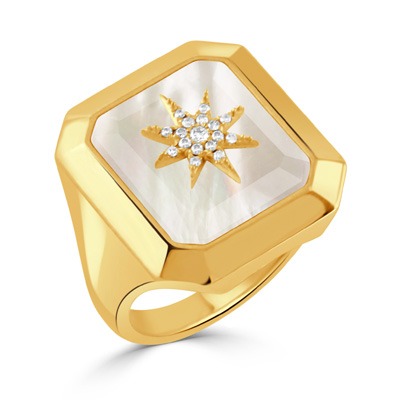 Yellow Gold Diamond and Mother of Pearl Celestia Ring l DOVES