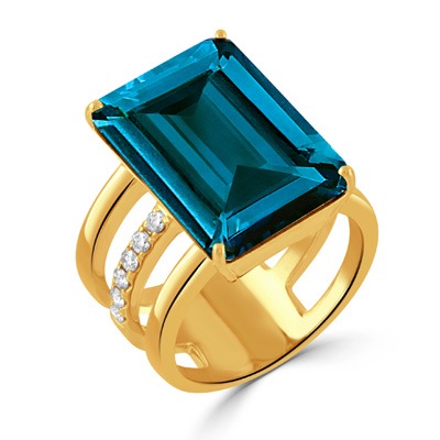 London Blue Topaz and 1/4ctw Diamond Yellow Gold Ring l DOVES
