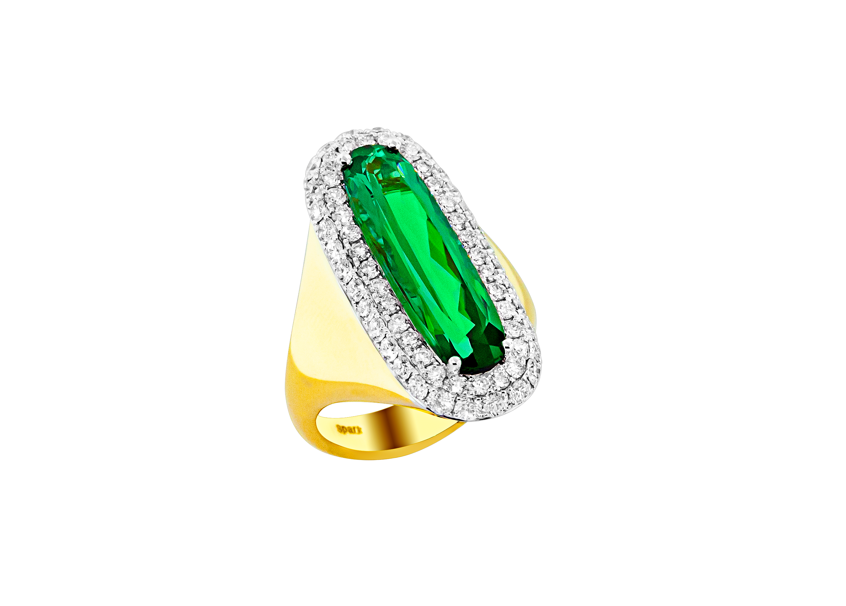 Green Tourmaline and 1 2/5ctw Diamond Halo Two-Tione Ring