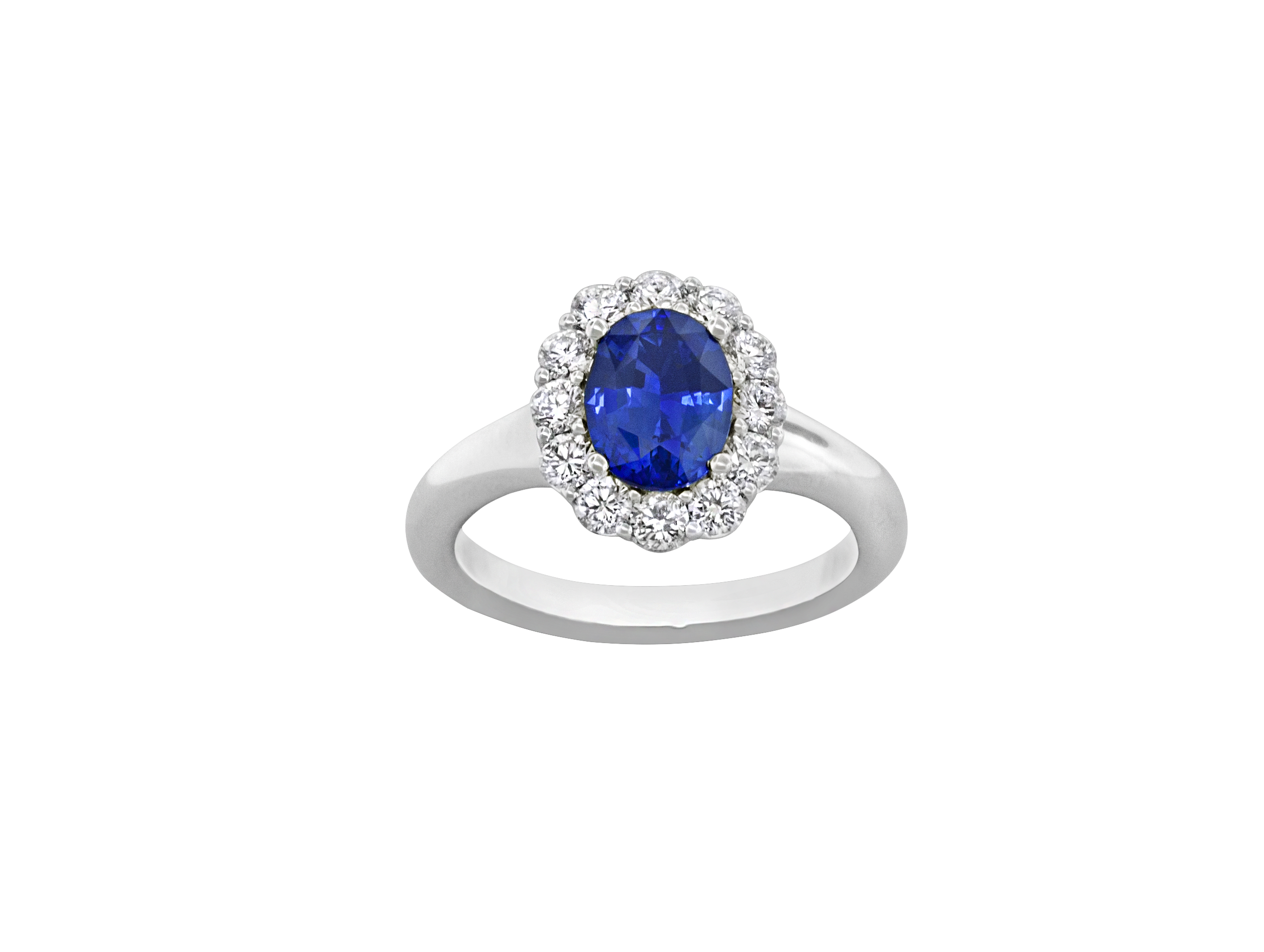 Blue Sapphire and 3/5ctw Diamond Halo Ring