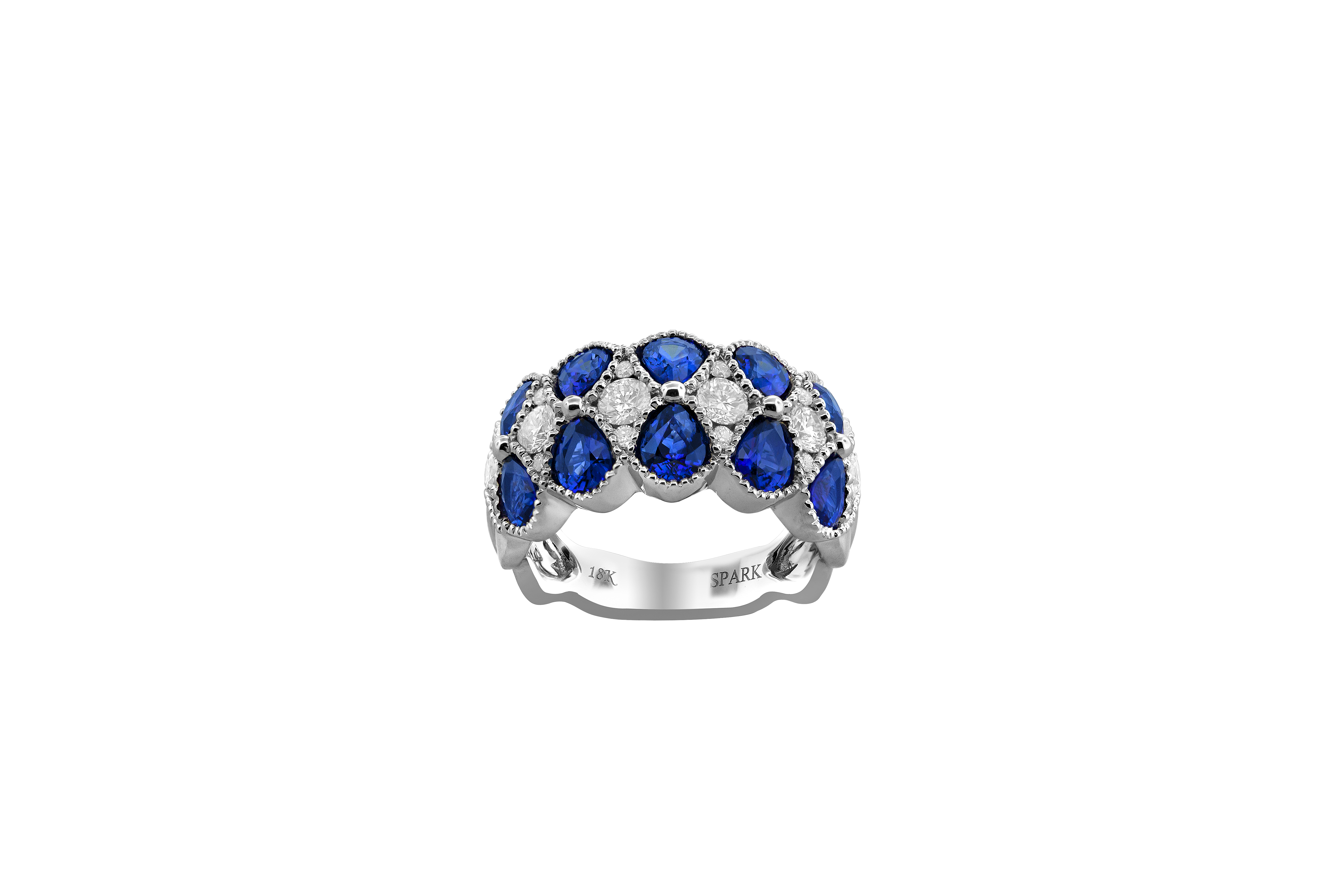 Blue Sapphire and 7/10ctw Diamond White Gold Band