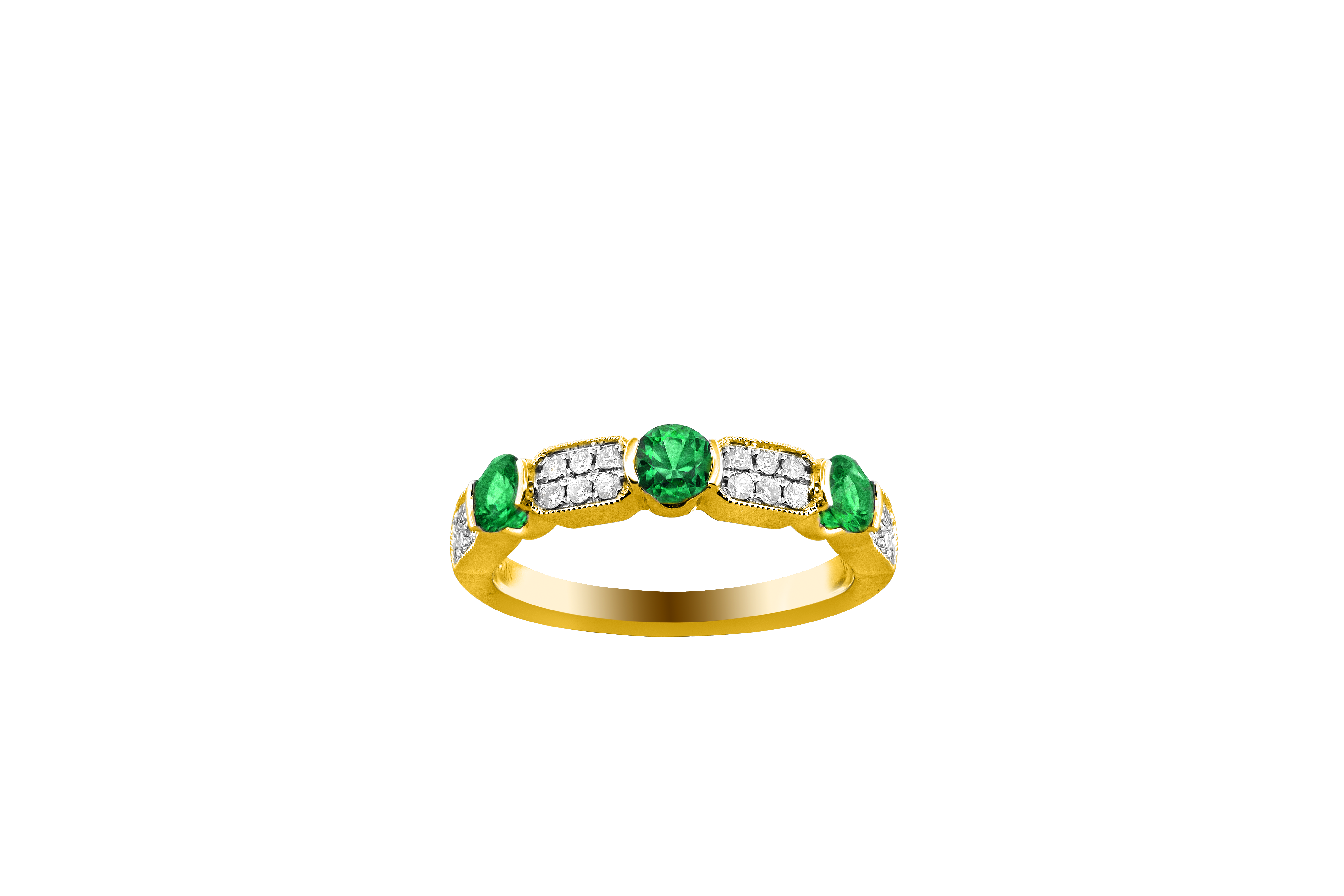 Emerald and 3/20ctw Diamond Yellow Gold Band