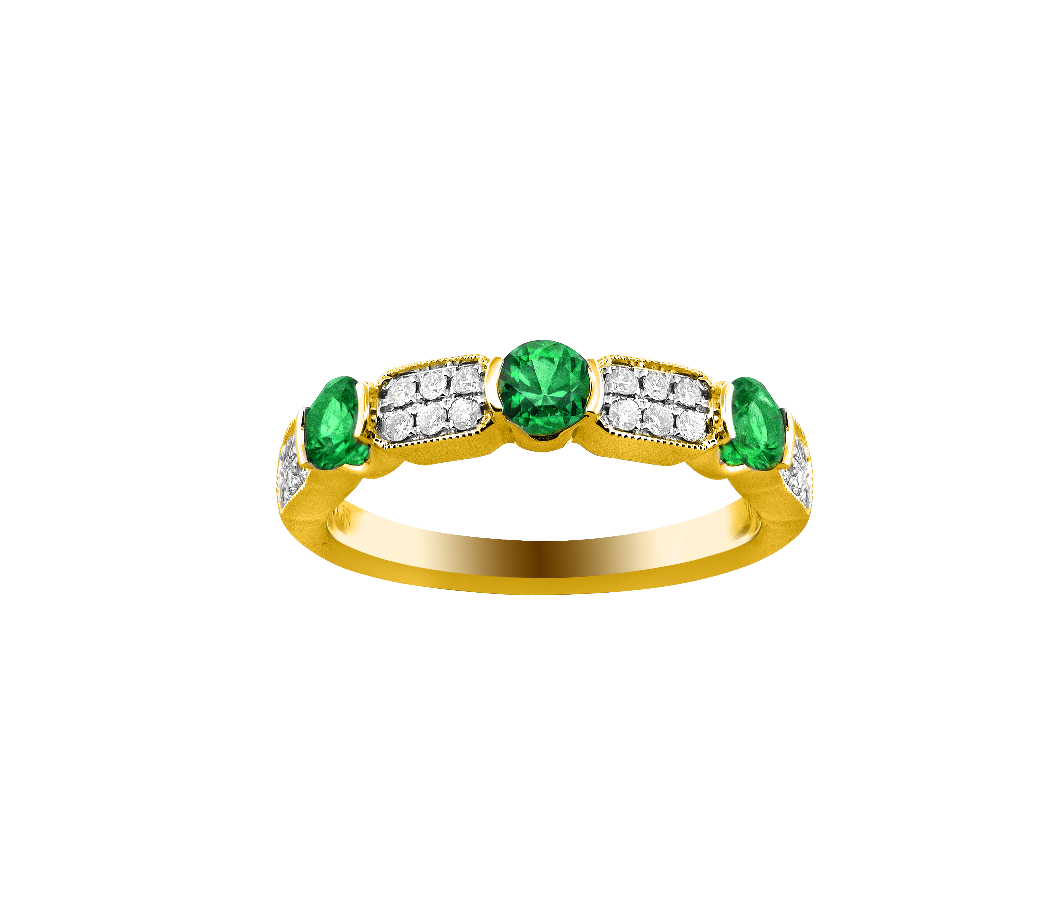 Emerald and 3/20ctw Diamond Yellow Gold Band