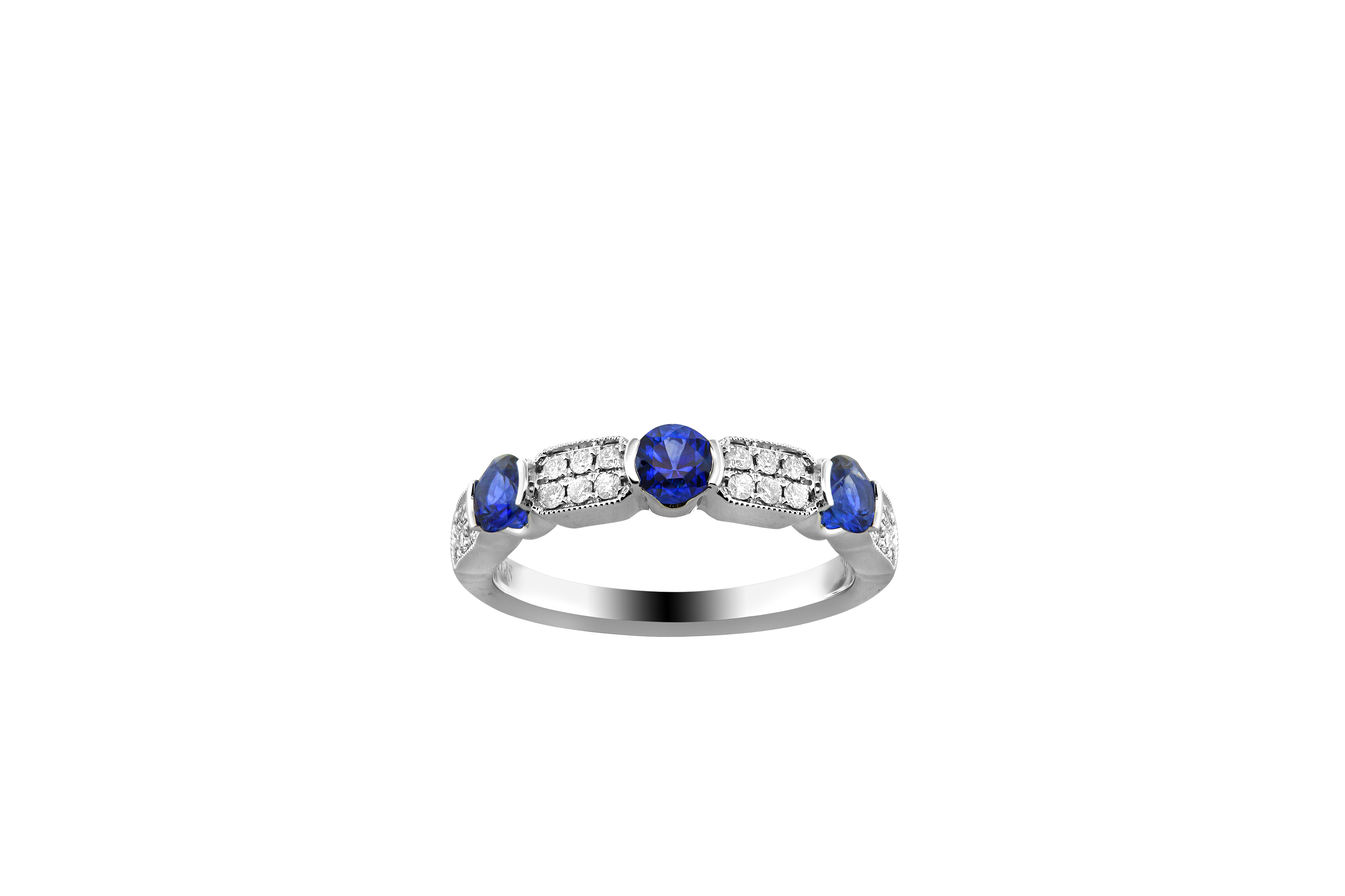 Blue Sapphire and 3/20ctw Diamond White Gold Band