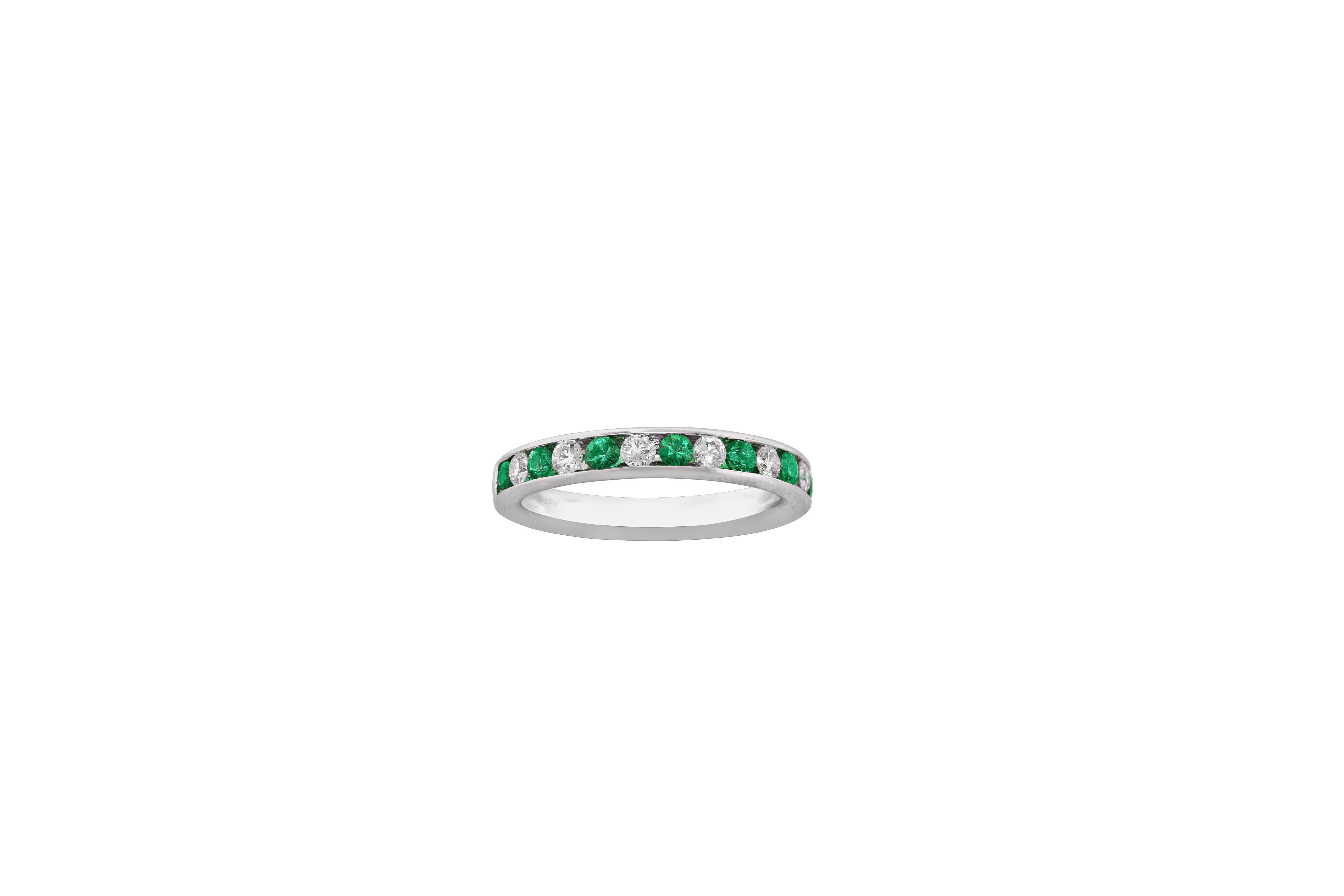 Emerald and 1/3ctw Diamond White Gold Wedding Band