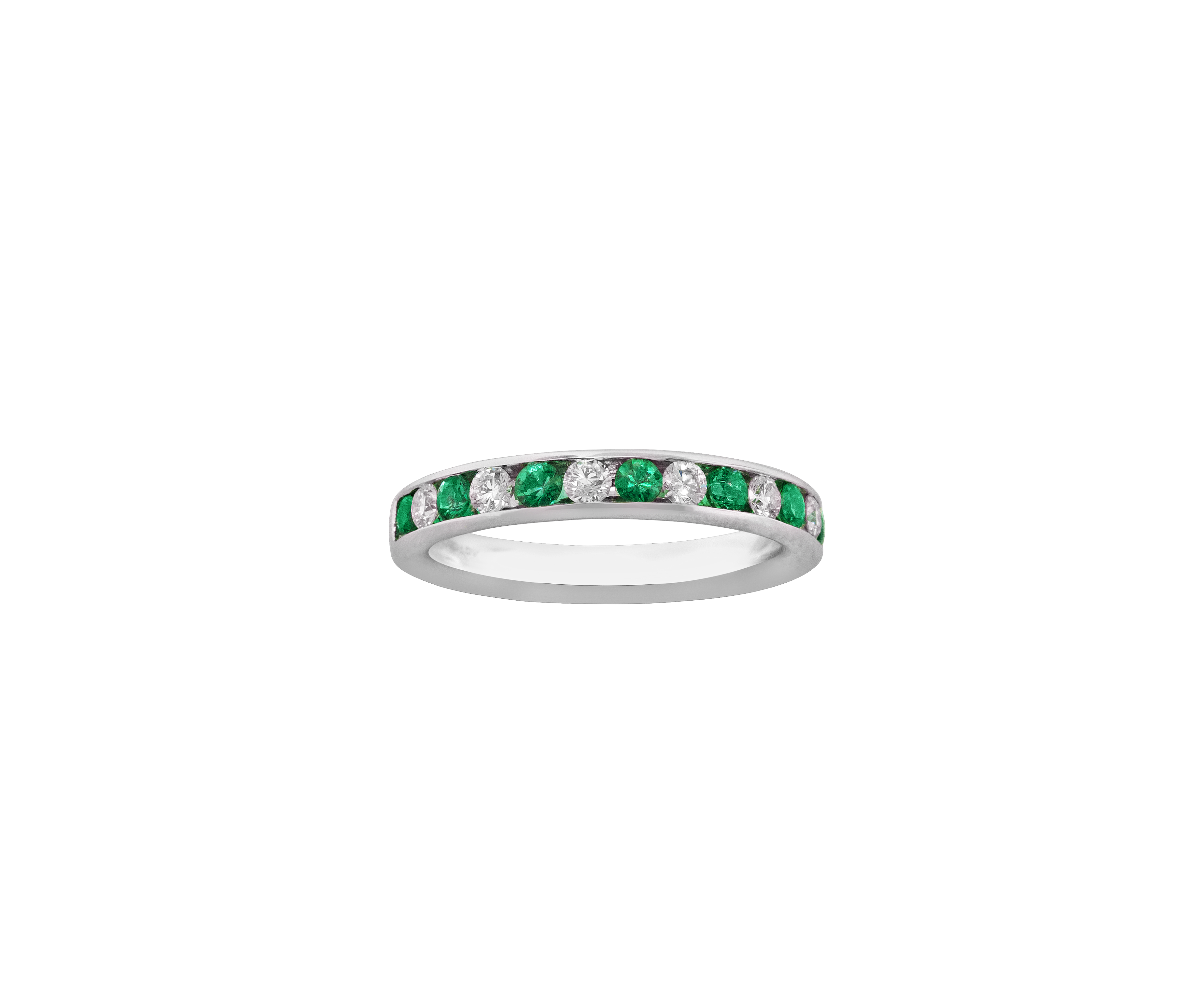 Emerald and 1/3ctw Diamond White Gold Wedding Band