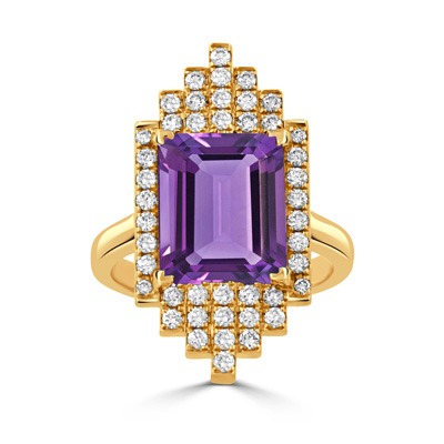 Amethyst and 1/2ctw Diamond Yellow Gold Ring