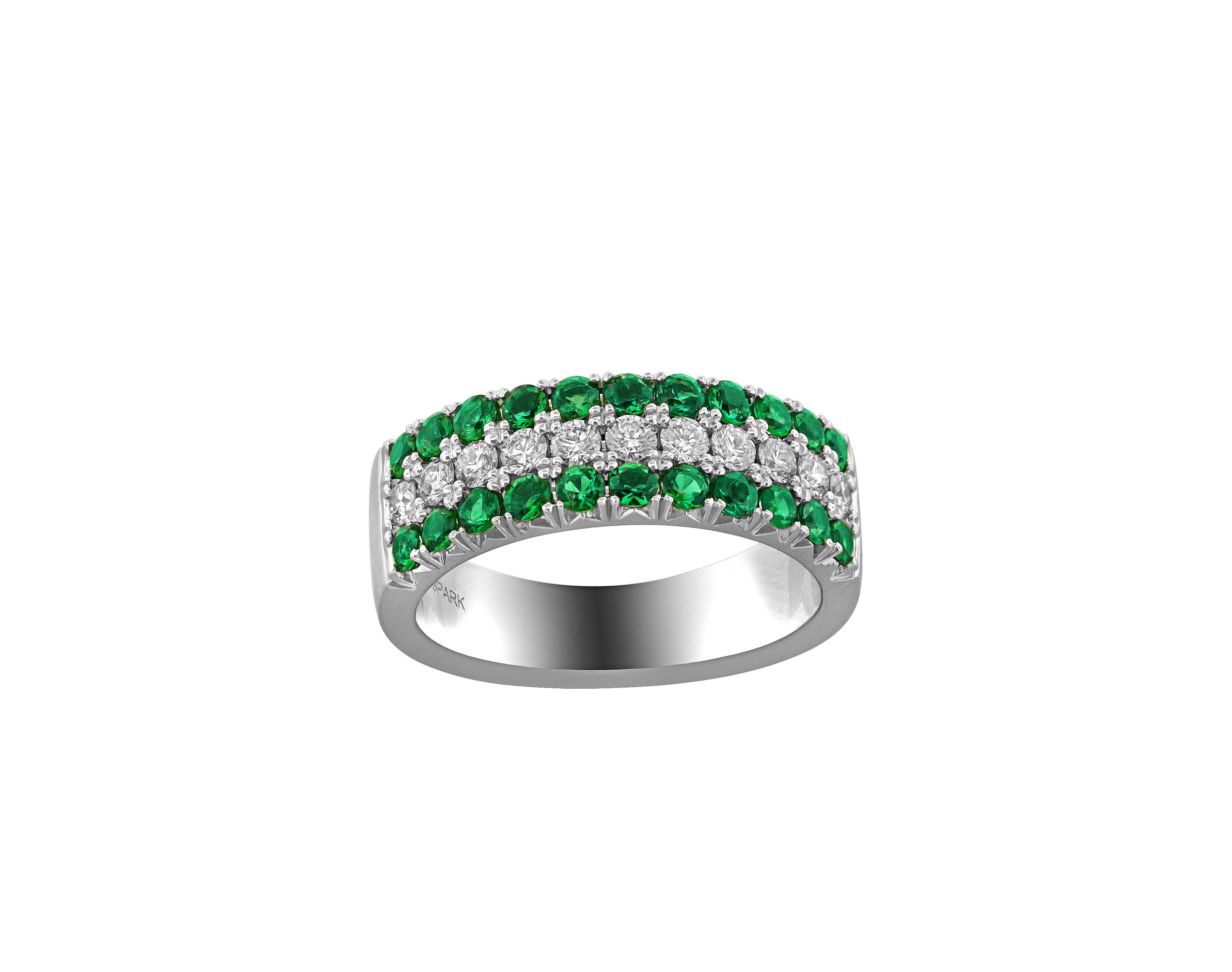 Emerald and Diamond White Gold Band