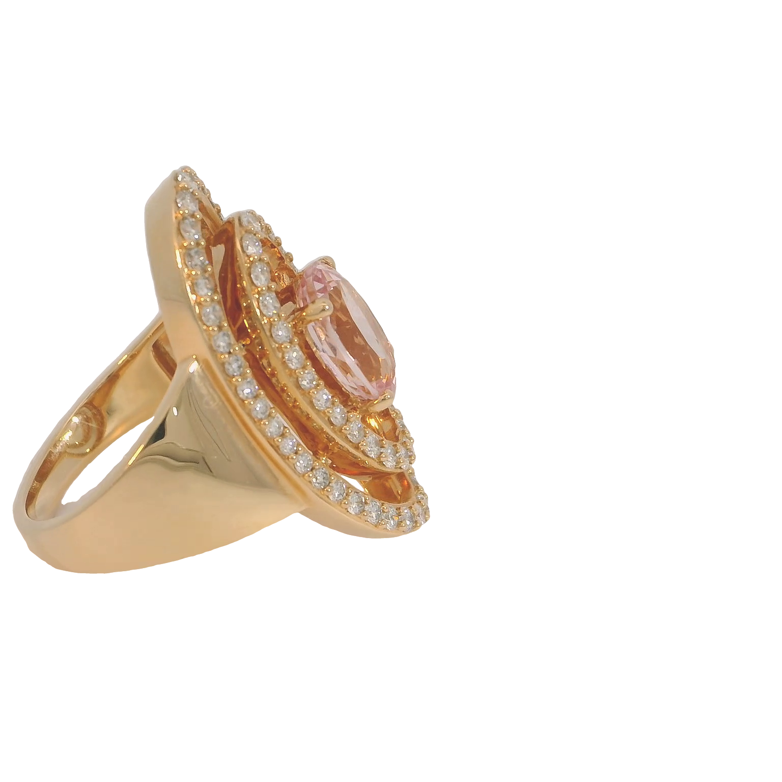 Morganite and Diamond Double Halo Rose Gold Ring