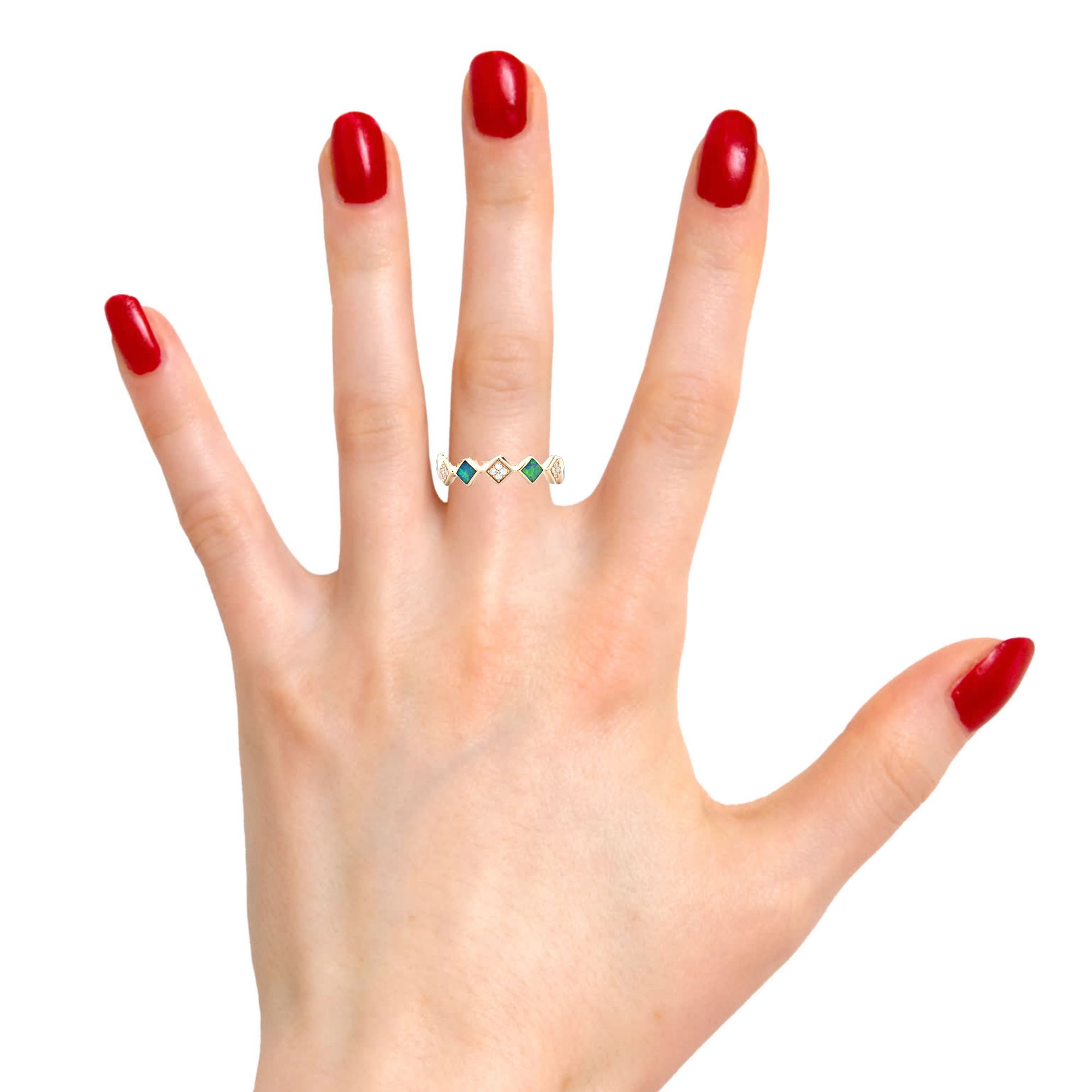 KABANA 3/20ctw Diamond and Opal Yellow Gold Stackable Band Ring
