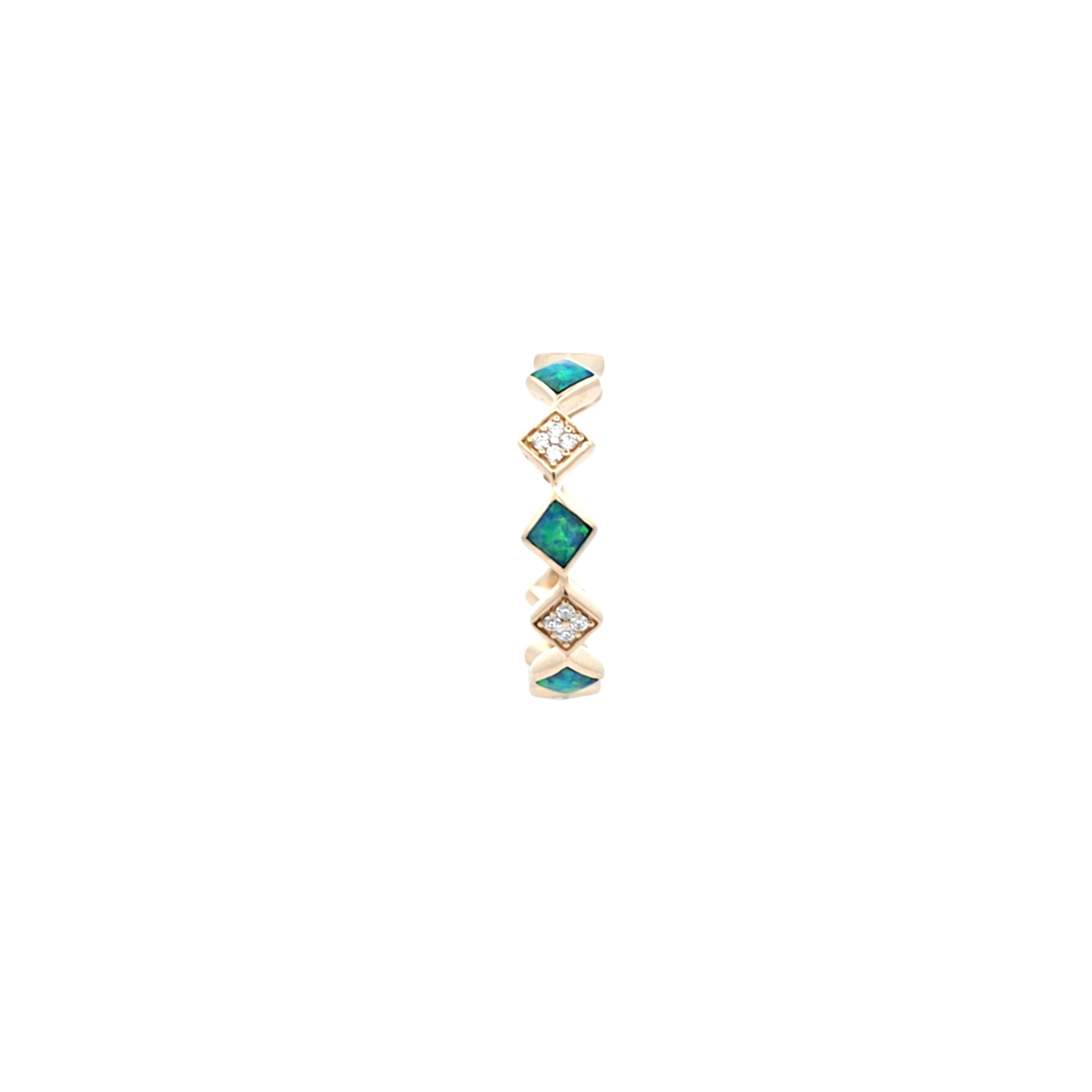 KABANA 3/20ctw Diamond and Opal Yellow Gold Stackable Band Ring