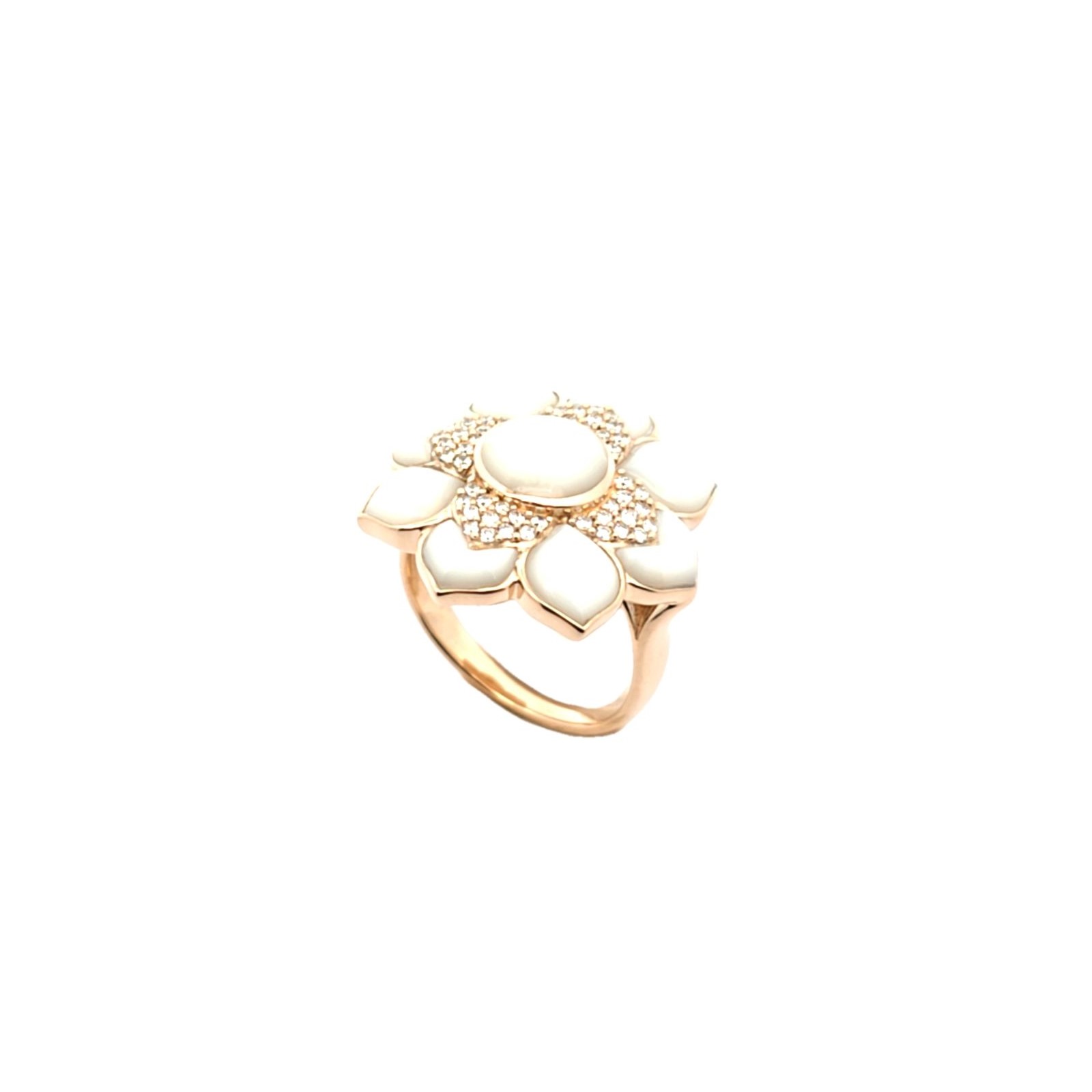 KABANA Mother of Pearl and 1/3ctw Diamond Yellow Gold Flower Ring