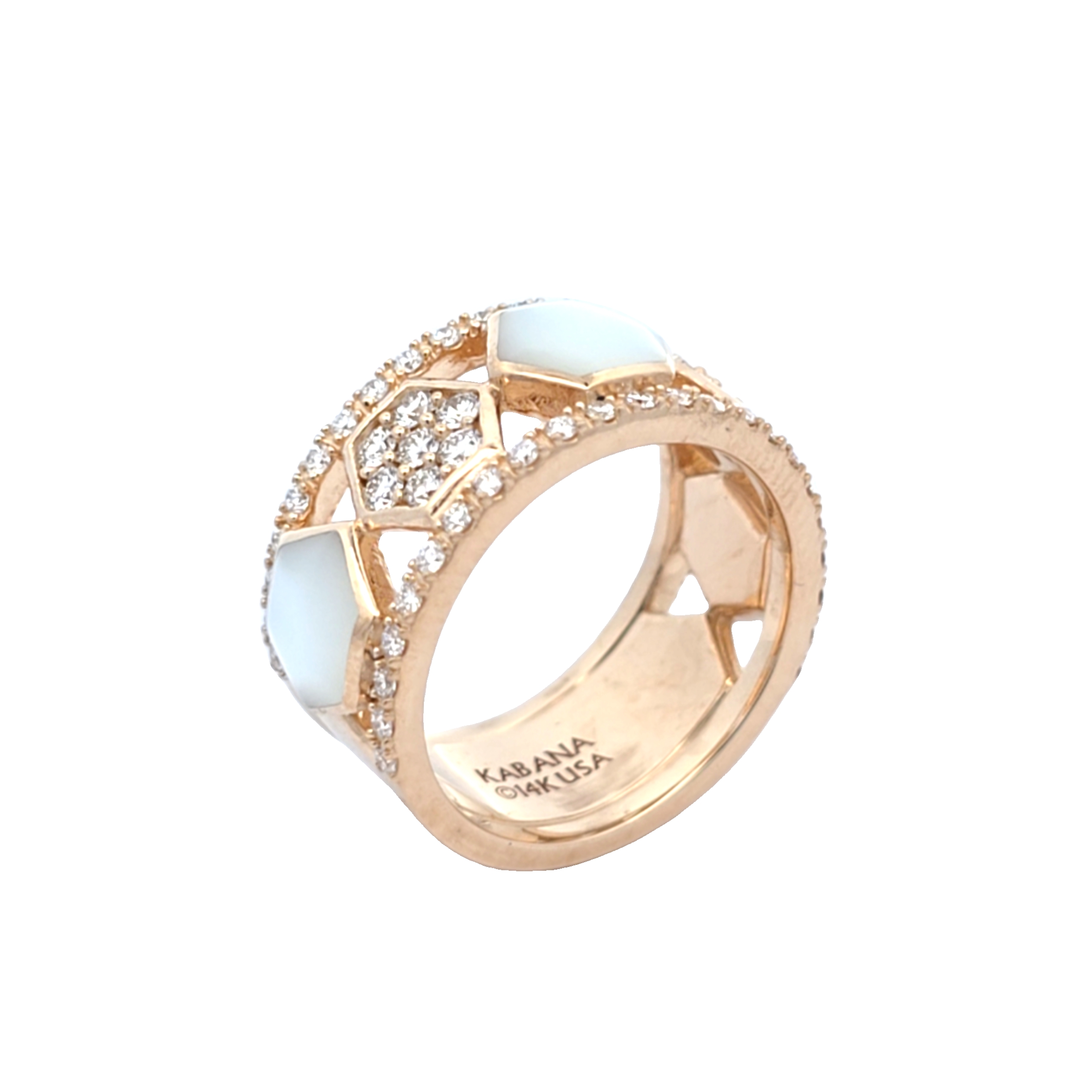 KABANA Diamond and Mother of Pearl Wide Band Ring l Size 7