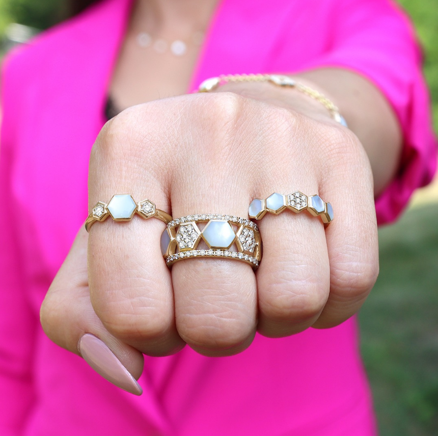 KABANA Diamond and Mother of Pearl Wide Band Ring l Size 7