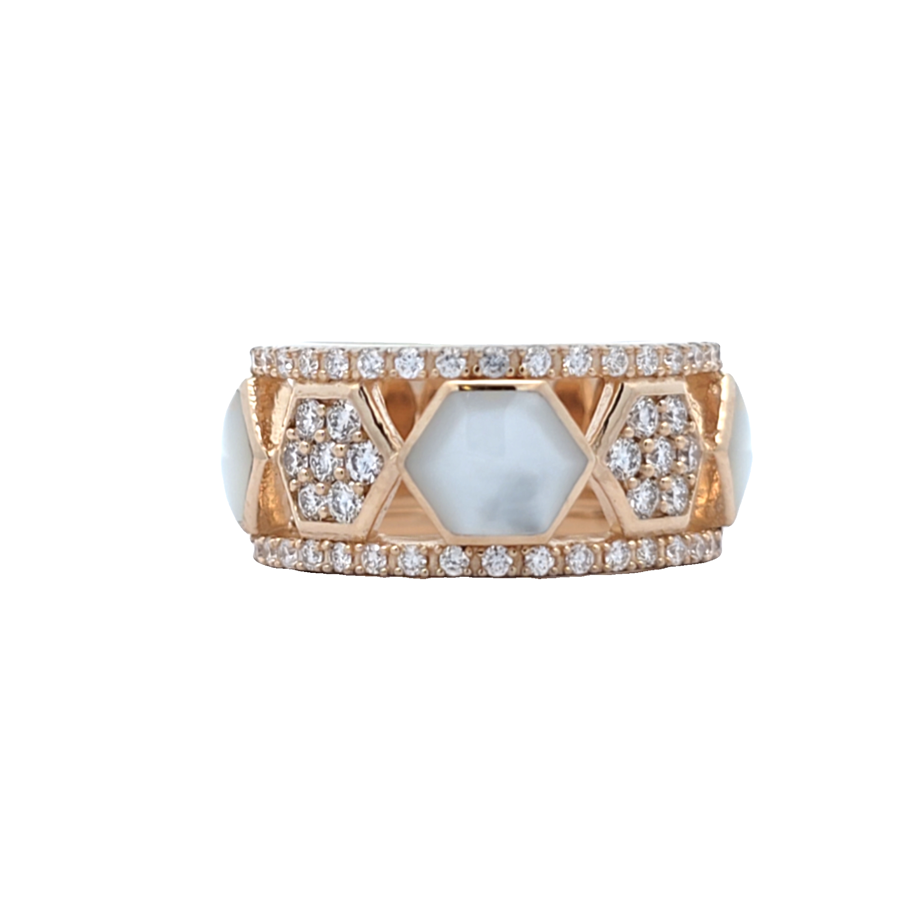 KABANA Diamond and Mother of Pearl Wide Band Ring l Size 7